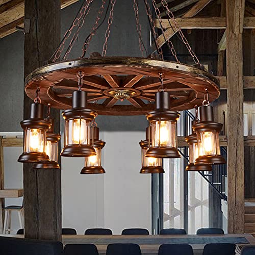 Vintage Industrial Wood Chandelier with 8 Light Rudder Shape