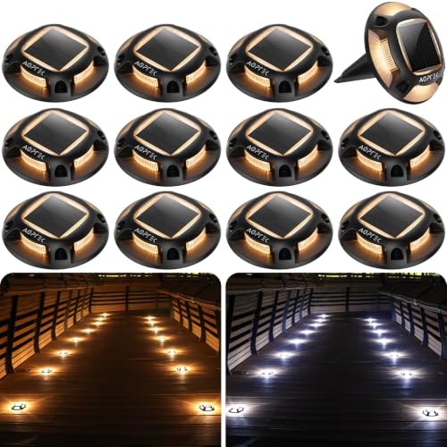 2 Colors in 1 Solar Driveway Lights 12 Pack with Ground Spike Design (12 Count)