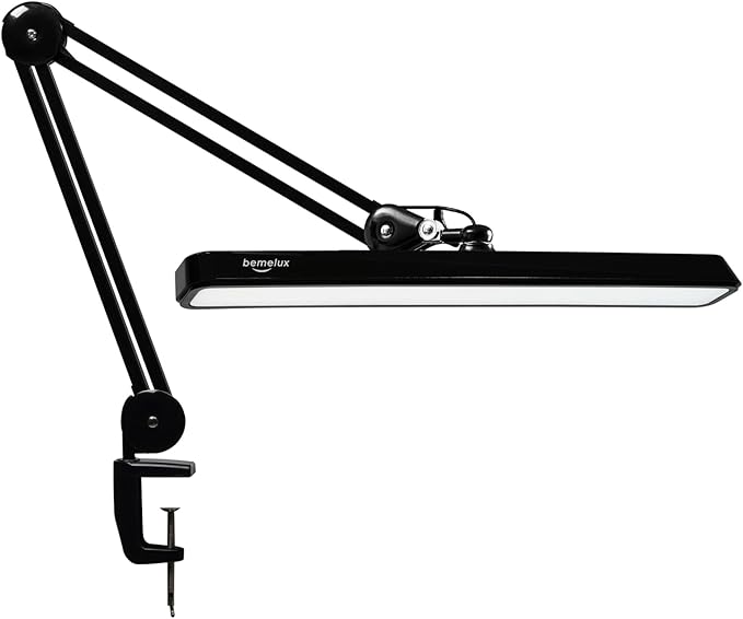 LED Architect Desk Lamp with Clamp, Metal Swing Arm 2000 Lumens Dimming Office Table Lamp for Task Work Drafting Reading Desktop, 117PCS Bright LEDs, 24W Workbench Lamp(Black) - Aura Lighting