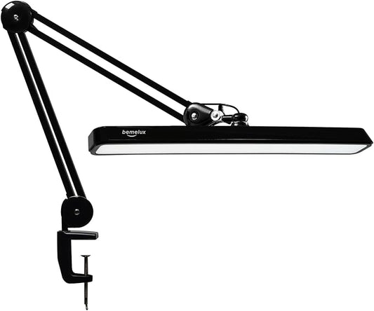 LED Architect Desk Lamp with Clamp, Metal Swing Arm 2000 Lumens Dimming Office Table Lamp for Task Work Drafting Reading Desktop, 117PCS Bright LEDs, 24W Workbench Lamp(Black) - Aura Lighting