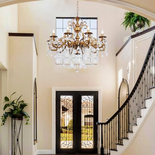Antique Bronze Crystal Chandelier Large 36.4" Luxury Antique Gold Fixture
