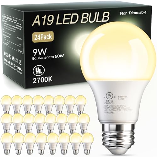 24 Pack A19 LED Light Bulbs Soft Warm White 2700K (24 Count)