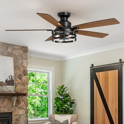 52 Inch Ceiling Fan with Light and Remote Control (Oil Black)