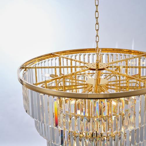 48 Inch Gold Tiered Crystal Tube Chandelier