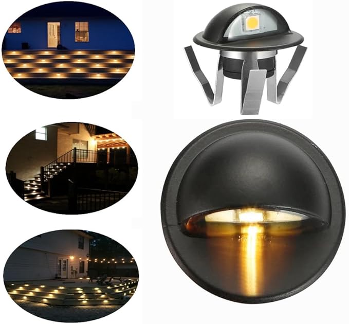 FVTLED Pack of 6 Warm White LED Deck Lights kit Φ1.38 Outdoor Garden Yard Decoration Lamp Recessed Pathway Step Warm White LED Lighting, Black