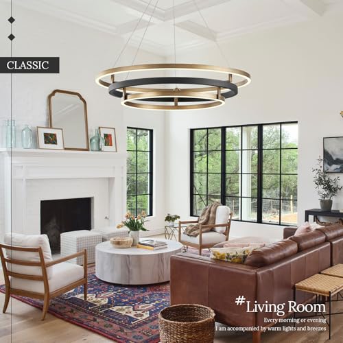 3 Ring LED Chandelier Modern Chandeliers Black Gold Brass Dimmable 31''
