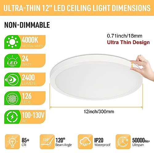 2 Pack 12" LED Flush Mount Ceiling Light 4000K (2 Count)