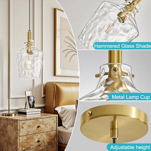 Hammered Glass Pendant Light for Kitchen Island Foyer 1 Pack Gold 8 Inch