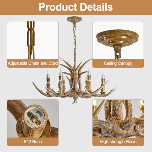 6 Light Resin Faux Horn Antler Chandelier