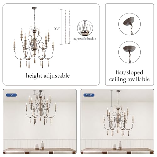 39'' Large Farmhouse French Country Chandelier