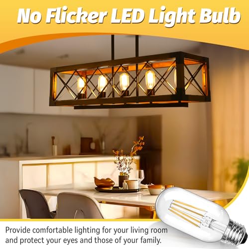 Dimmable Vintage E26 6W LED Edison Bulbs 60W Equivalent 600 Lumens 2700K Warm White CRI90 T45 Antique LED Bulb Clear Glass for Chandeliers (2 Count)