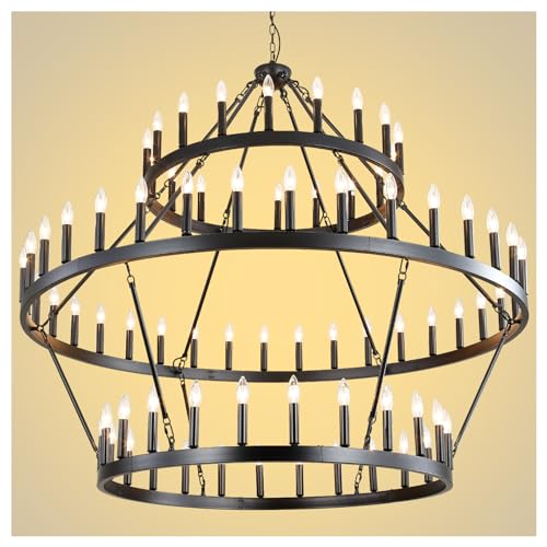 3 Tier Black Large Wagon Wheel Chandelier