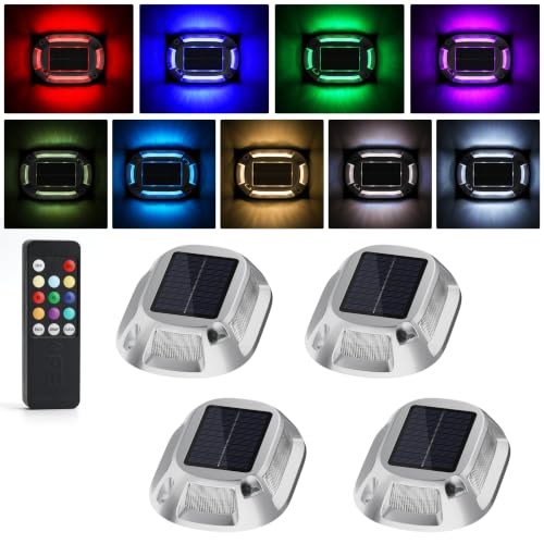 Solar Driveway Lights Dock Deck Lights with Remote 4 Pack (4 Count)