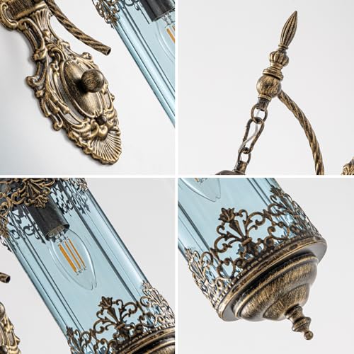 Antique Gothic Blue Glass Wall Sconce for Bedroom