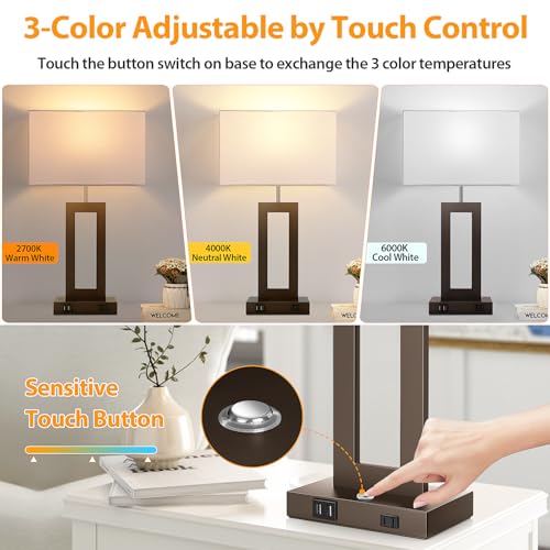 3 Color Temperatures Brown Table Lamps for Bedrooms Set of 2 (2 Count)