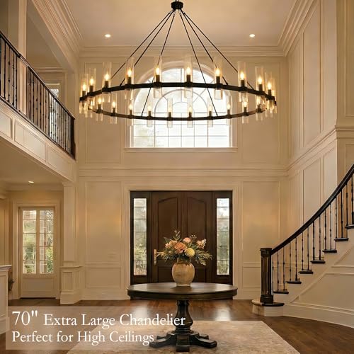 70" Black Wagon Wheel Chandelier