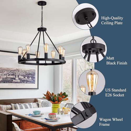 23.6" 8 Lights Wagon Wheel Chandelier