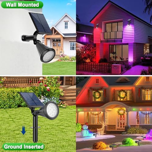 Solar Lights Outdoor Waterproof Color Changing 180° Adjustable RGB Solar Powered Landscape Spot Lights for Yard 7 Lighting Modes Solar Spotlights for Pathway Garden Outside (8 Count)