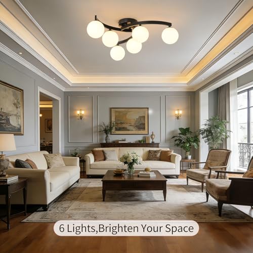 Modern Mid Century Black Glass Globe Semi Flush Mount Ceiling Light Fixture