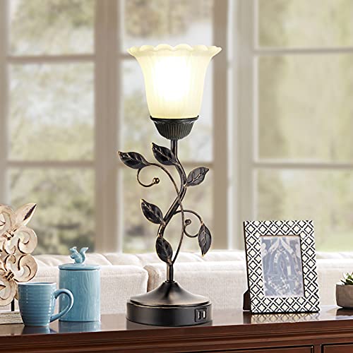 Touch Leaf Bedside Table Lamp with 2 USB Ports Nightstand Lamps