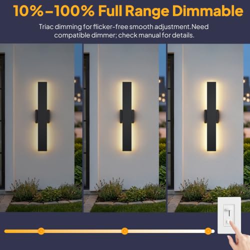 2 Pack 23.6in Modern Black Outdoor Wall Lights (23.6in)