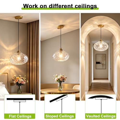 11in Gold Pendant Lights Kitchen Island with Hammered Clear Glass Shade 1PC