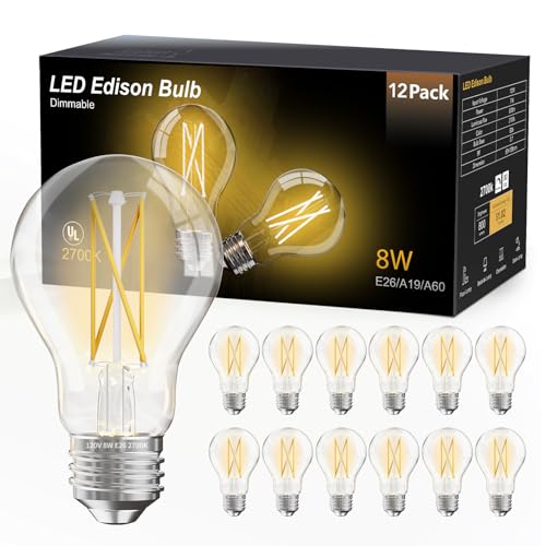 12 Pack A19 Vintage LED Edison Bulbs (12 Count)