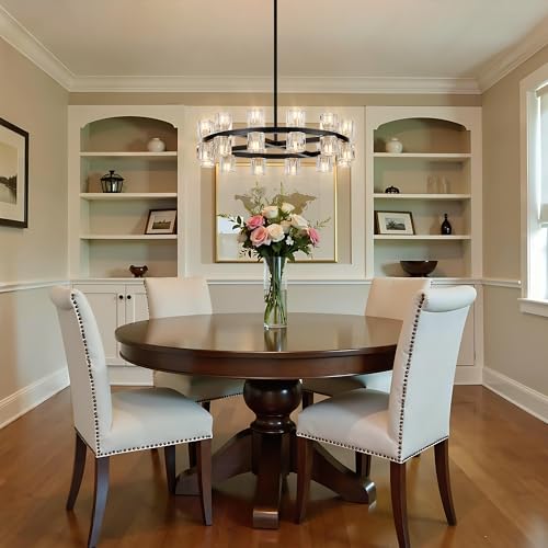 24 Inch Black Wagon Wheel Chandelier with Crystal Shades