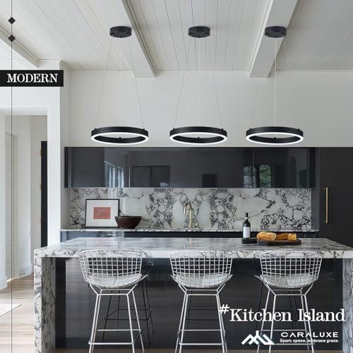 12in LED Ring Chandelier Black Modern Dimmable Pendant Light