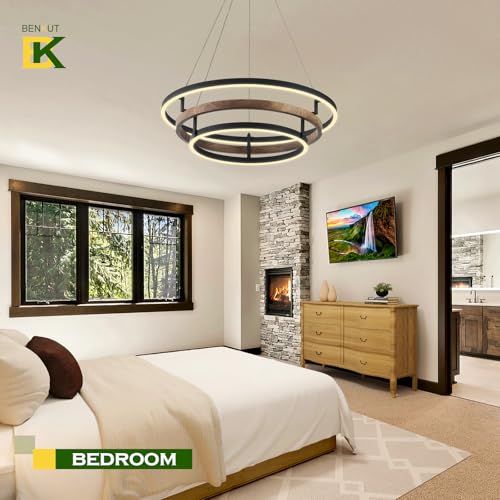 Modern LED Chandelier Black Dimmable 3 Ring Pendant Light for Dining Room