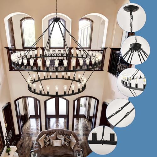 70 Inch Black Extra Large Wagon Wheel Chandelier
