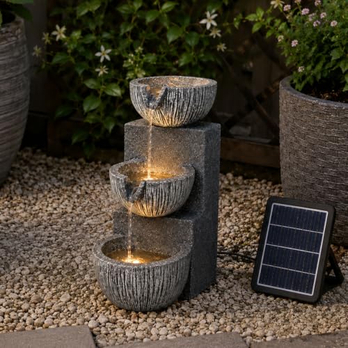 3 Tier Solar Outdoor Fountain with Warm LED Lights