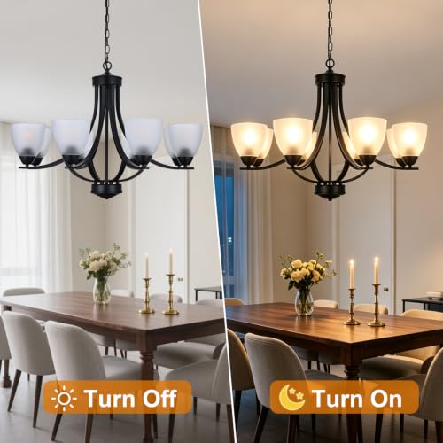 8 Light Black Industrial Hanging Pendant Lighting Over Table with Clear Glass Shade
