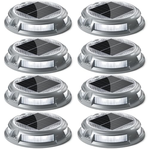 Solar Driveway Lights Outdoor 16 LEDs with 9 Modes RGB (8 Count)