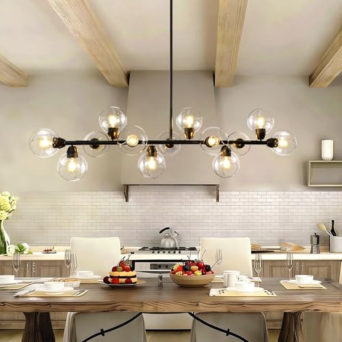 Modern Linear Chandelier Black 13 Light Sputnik Island Light