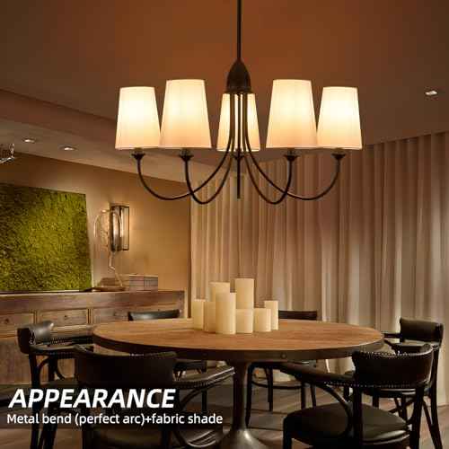 Black Chandelier,5-Light Vintage Farmhouse Chandeliers for Dining Room with White Fabric Shade,30" Modern Industral Chandelier Light Fixture for Bedroom Foyer Porch Living Room Kitchen entryway