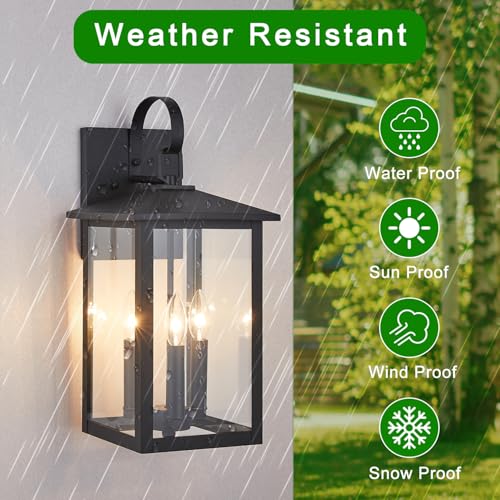 3 Light 9 inches Wide 20.5 inches High Large Wall Lantern Light with Textured Black Finish and Clear Glass New Traditional Outdoor Wall Lights for a Porch