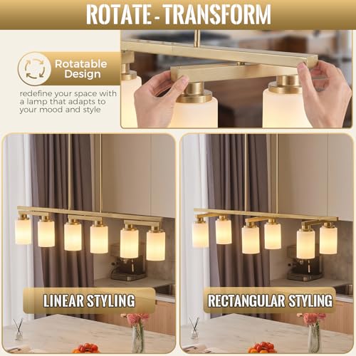 6 Light Brushed Gold Linear Chandelier