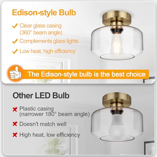 Industrial Semi Flush Mount Ceiling Light Brass