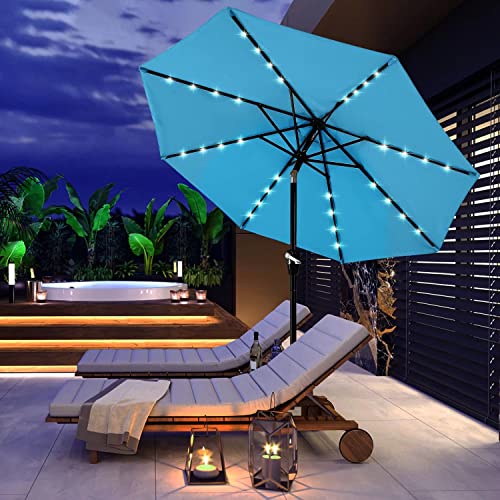 Solar Led Patio Umbrella with 32 Lights 9FT