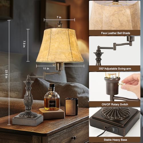 Swing Arm Table Lamp Set of 2 with USB Ports for Living Room (2 Count)