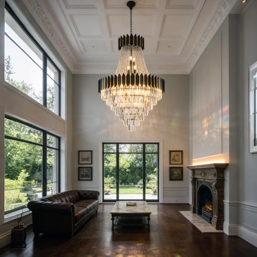 Luxury Modern Crystal Chandelier K9 Raindrop Crystal Chandelier Black Finish 7
