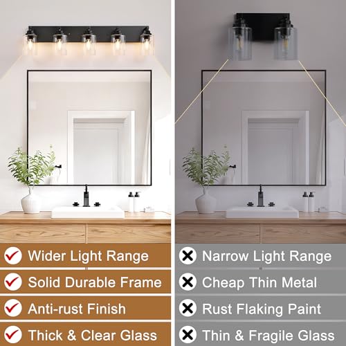 5 Light Matte Black Bathroom Vanity Light