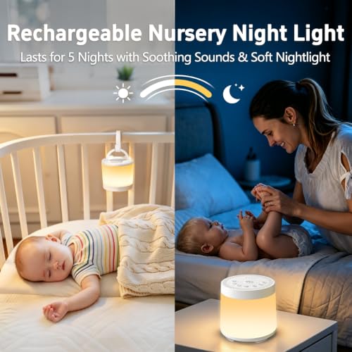 Rechargeable Nursery Night Light Sound White Noise Machine for Baby Kids Adults with Hushing Sounds 30 Sleeping Sounds 12 Colors Night Light 4 Timers Memory Function for Home Breastfeeding Camping