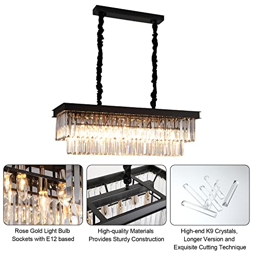 Rectangular Crystal Chandelier Dining Room Black Rectangle Pendant Light