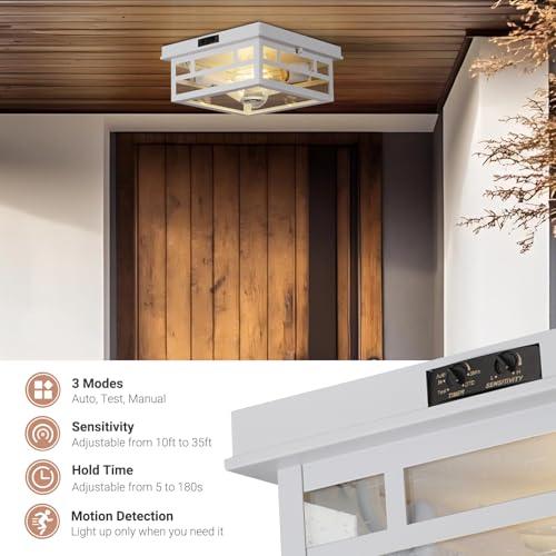 Outdoor Flush Mount Motion Sensor White Ceiling Light