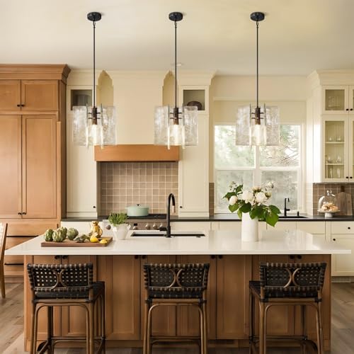 Modern Large 12 in Black Water Ripple Glass Kitchen Island Pendant Light Fixtures
