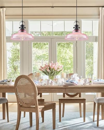 Pink Glass Pendant Lights Kitchen Island (2 Count)