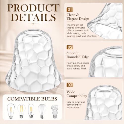 6 Pcs Clear Hammered Bell Shaped Glass Lamp Shade Replacement (6 Count)