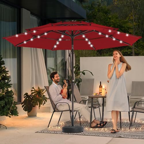 9 ft 3 Tier Outdoor LED Lighted Patio Umbrella w